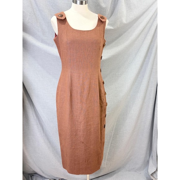 Santa Fe by Jim Tremblay Dresses & Skirts - Vintage‎ Santa Fe by Jim Tremblay Linen Sheath Dress Brown Side Button 10